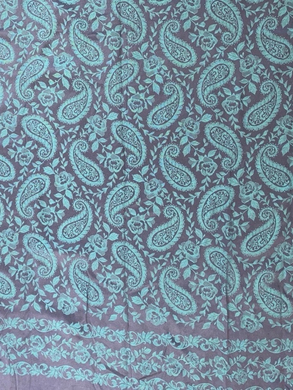 Chavelle Blue Floral Paisley Silk Scarf Fringe 25x74"